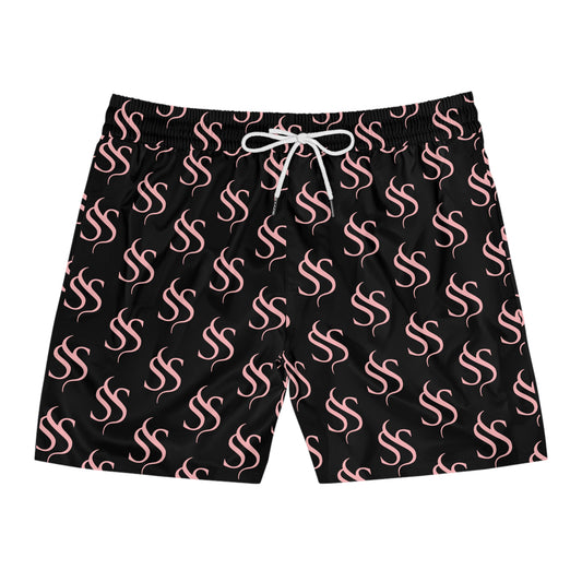 Men's SS Swim Shorts in Black & Pink